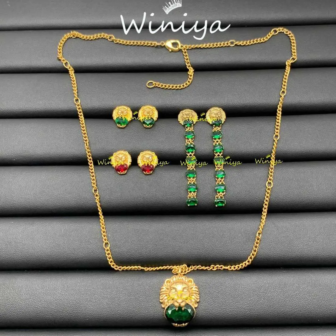 60% OFF 2023 New Luxury High Quality Fashion Jewelry for family new brass color female Emerald Necklace Earrings Jewelry
