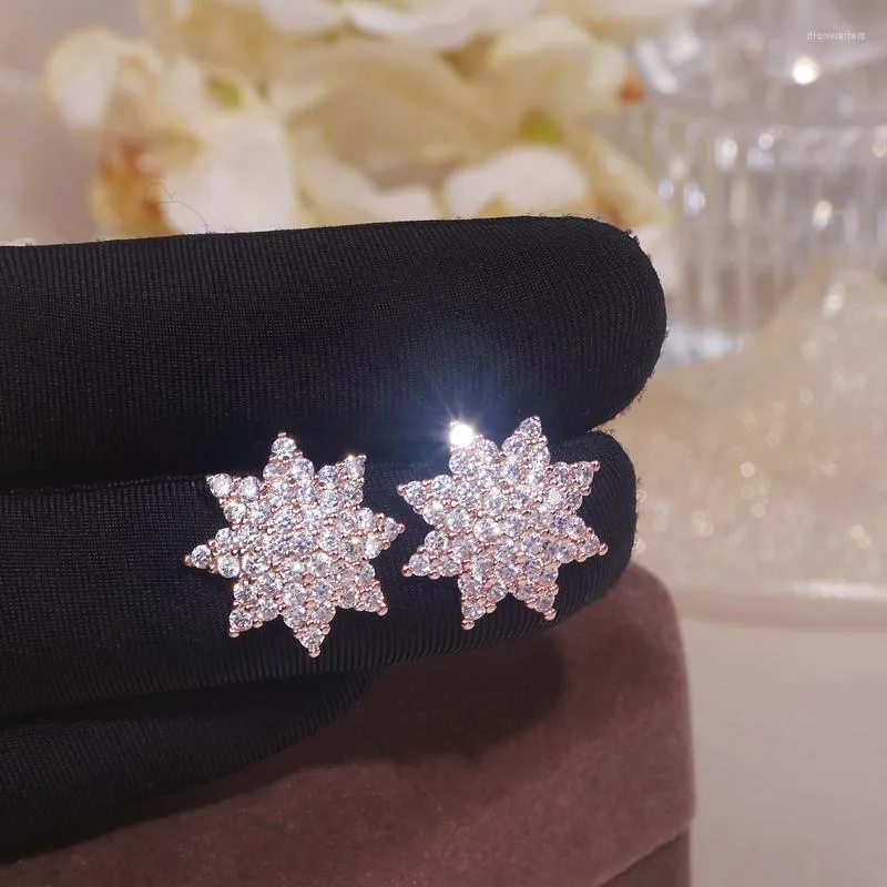 Orecchini a bottone di lusso elegante pietra zircone pieno per le donne Accessori di gioielli per feste di nozze con stelle di cristallo in stile coreano