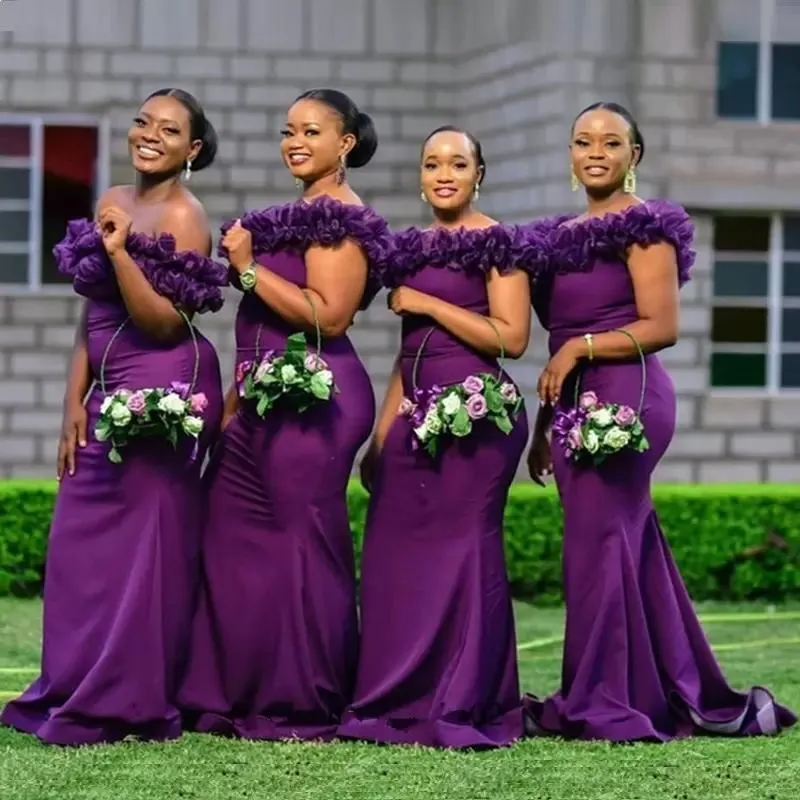short royal purple bridesmaid dresses MyOhMyDRESS Women's Satin Off-Shoulder Mermaid Dress, Floor-Length Ruffle Hem, Capped Sleeve, Built-In Bra, Zipper Back COLOR::blue Made with stretch satin Size:Medium/15-15.5 Neck/32-33 Sleeve AFAROSE RANITA ALLURE -