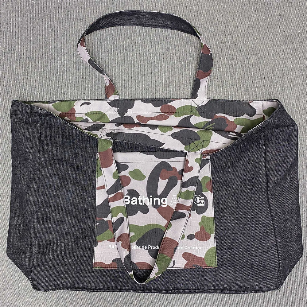 Chaopai Fashion APC HandbagCo-marqué Double face épais Denim Camouflage toile Portable une épaule toile sac sac de mode sac à provisions