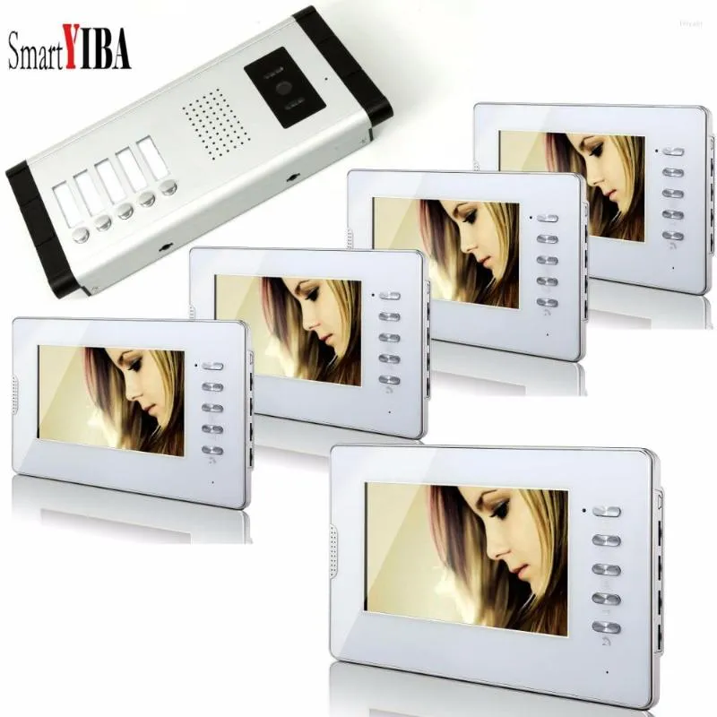Video Door Phones SmartYIBA 7" Color Lcd Intercom Doorphone With Camera 5 Buttons For Units Call Apartment Security System