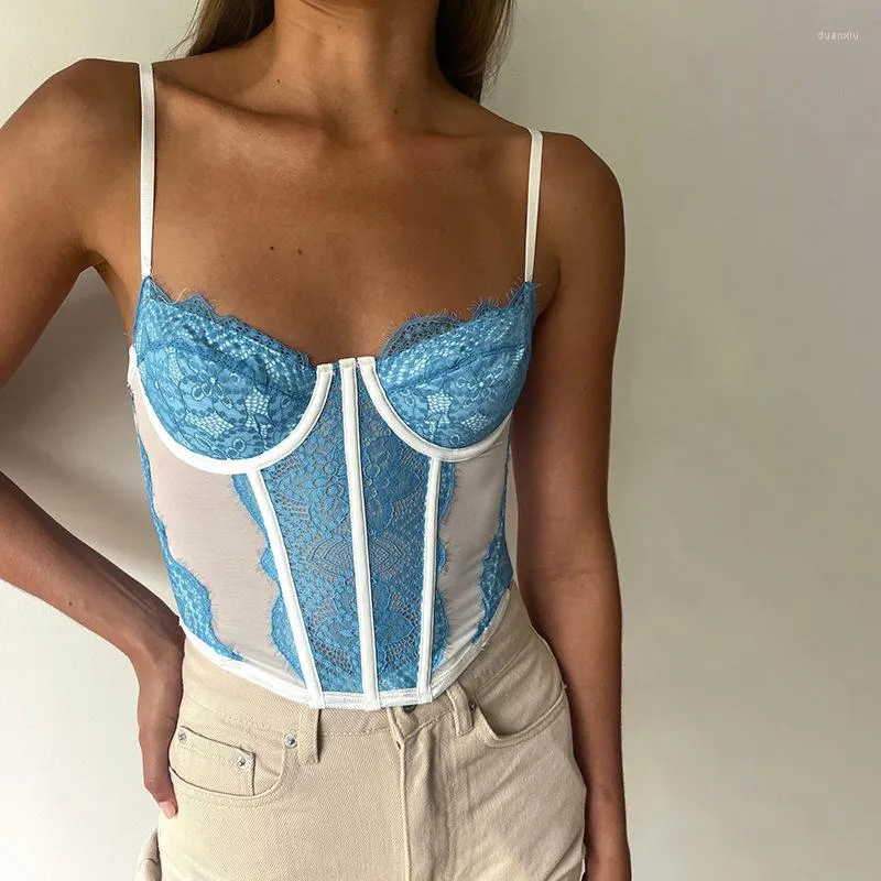 Débardeurs pour femmes 2023 printemps et été femmes mode dentelle Spaghetti-strap Sexy hors-la-épaule Slim-Fit débardeur