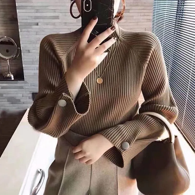 Women's Sweaters Autumn Winter Women's Half-High Neck Pullover Sweater Korean Loose Bottoming Shirt Thicken Warm Knit Top Pull Femme