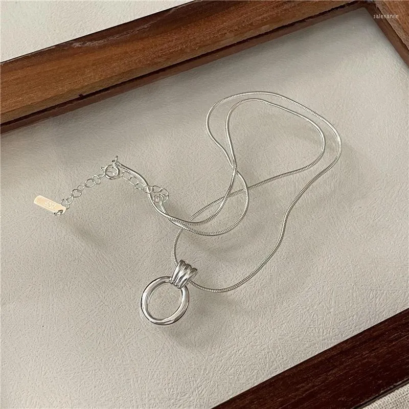 Ketten S925 Sterling Silber koreanischer Stil Ins Blogger modische einfache runde Ring Halskette Trendy einzigartiger Schlüsselblatt Ch.