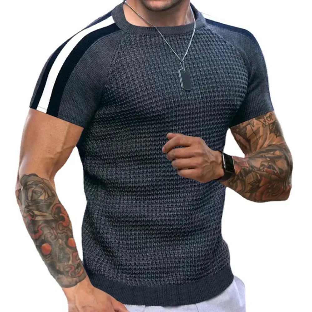 2023 Summer Waffler toppar t-shirts för män runda hals randig kort ärm casual tee tshirt 22195
