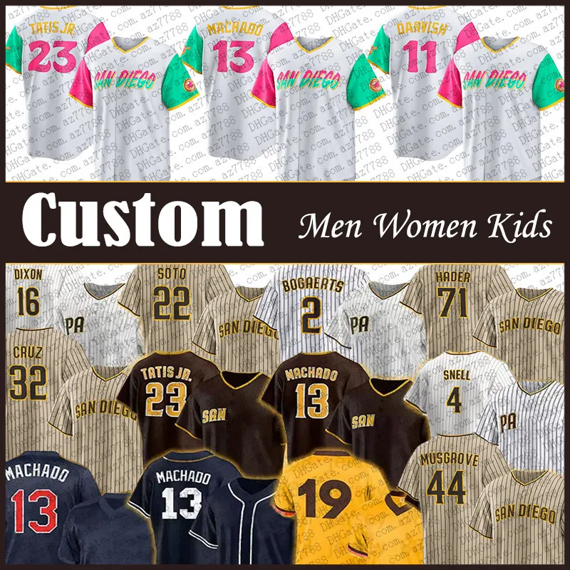 23 Fernando Tatis Jr 13 Manny Machado Custom San Diego Baseball Jersey Padres 2 Xander Bogaerts Jake Cronenworth Ha Seong Kim Yu Darvish Joe Mumgrove Jurickson Profar