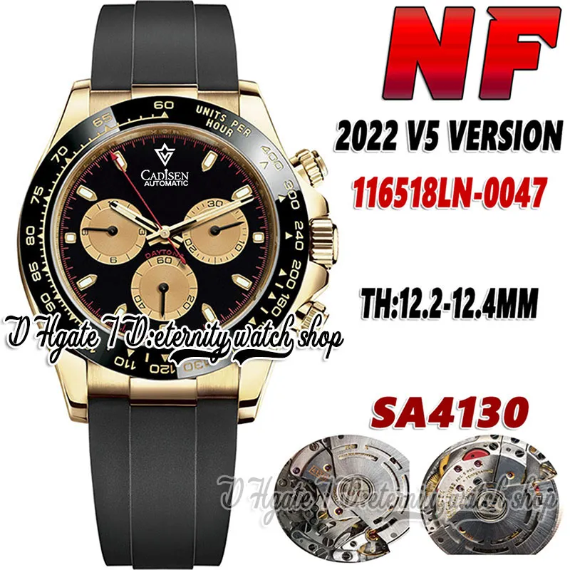 2022 NF V5 CF116518 Mens Watch TH 12.4 SA4130 Chronograph Automatic Black Dial SS 904L Stainless Steel Gold Case Rubber Strap Super Edition Eternity Stopwatch Watches