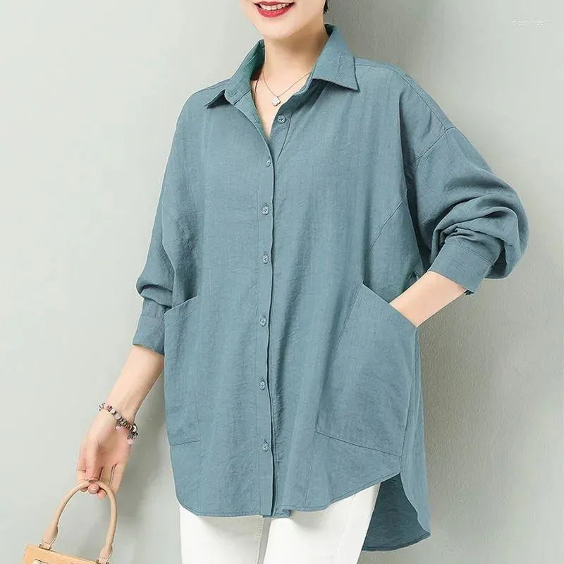 Women's Blouses 2023 Spring Summer Women Shirt Elegant voor Asymmetrische middellange Mid-Lengte Solid Color Coat T820 met lange mouwen