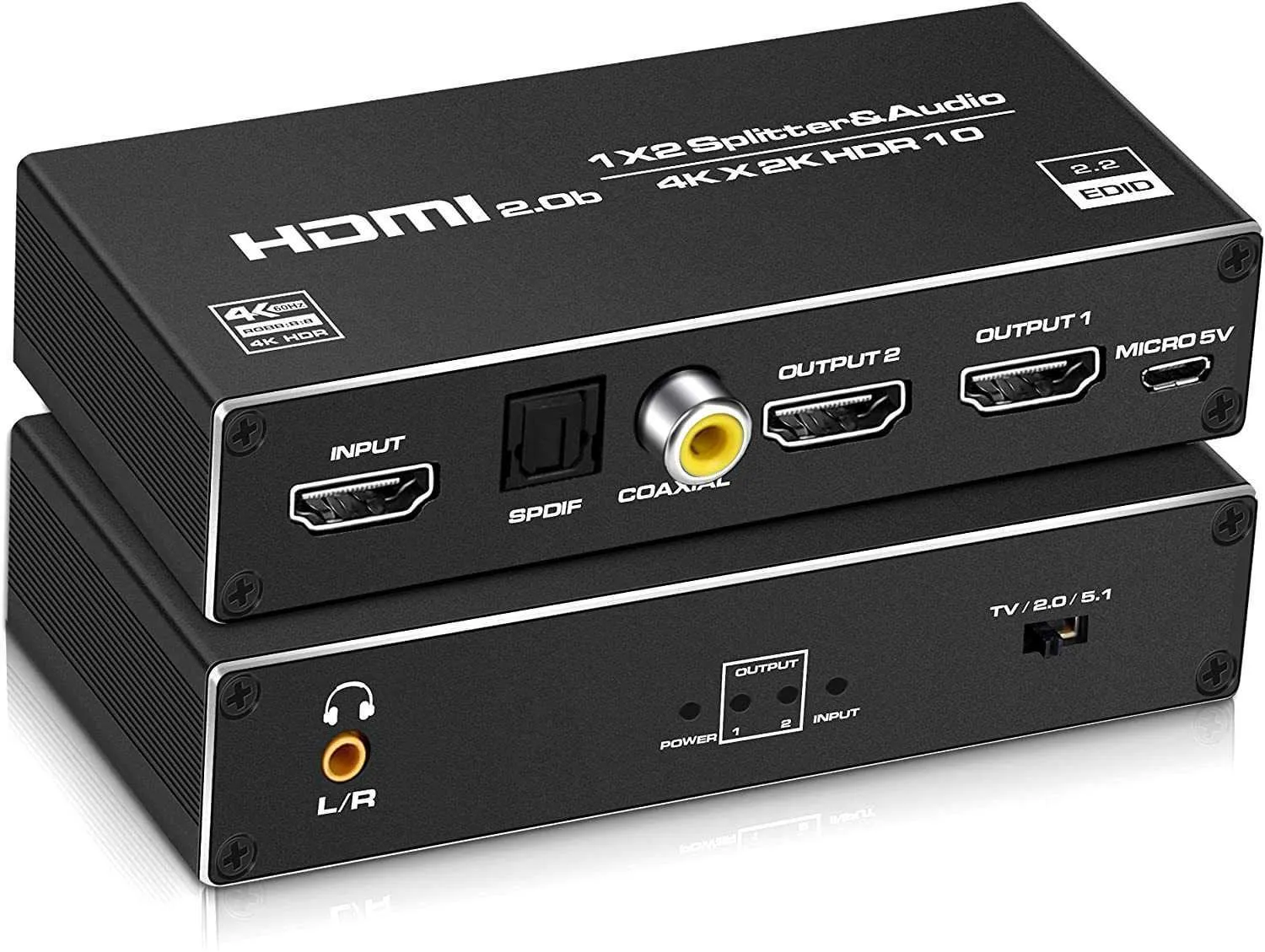 HDMI distributor 1 in 2 out 1 2 2.0 audio separator 4K60HZ HDCP2.3