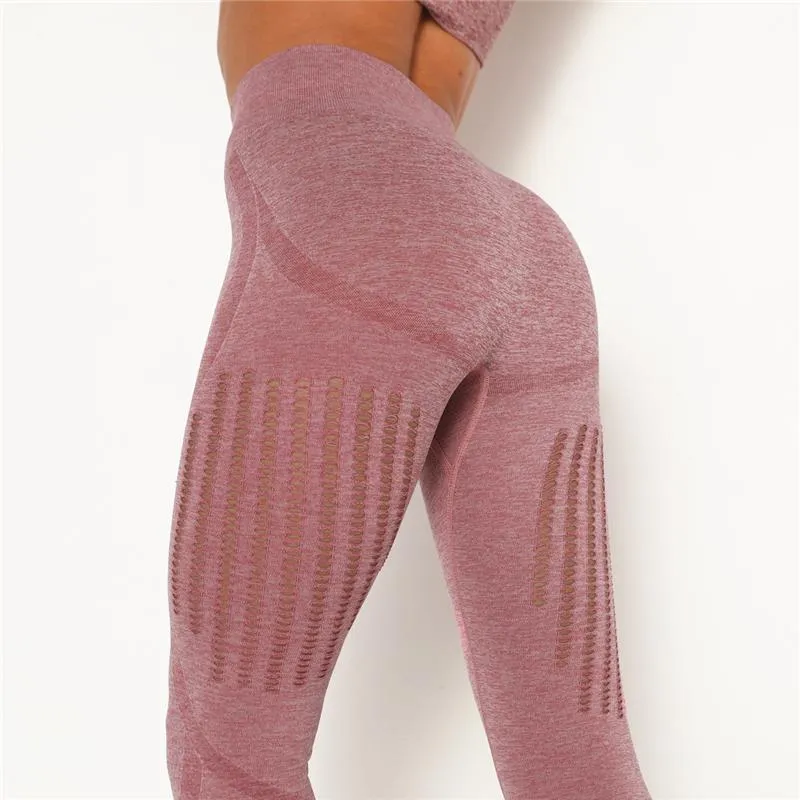 Completo da yoga Pantaloni sportivi da donna neri solidi Leggings cavi traspiranti sexy Fianchi patchwork da palestra elasticizzati alti Push Up