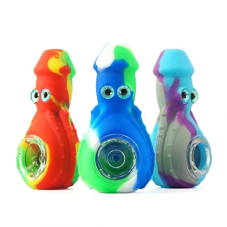 Latest Colorful Silicone Octopus Style Pipes Herb Tobacco Oil Rigs Glass Hole Filter Bowl Portable Handpipes Smoking Cigarette Hand Holder Tube