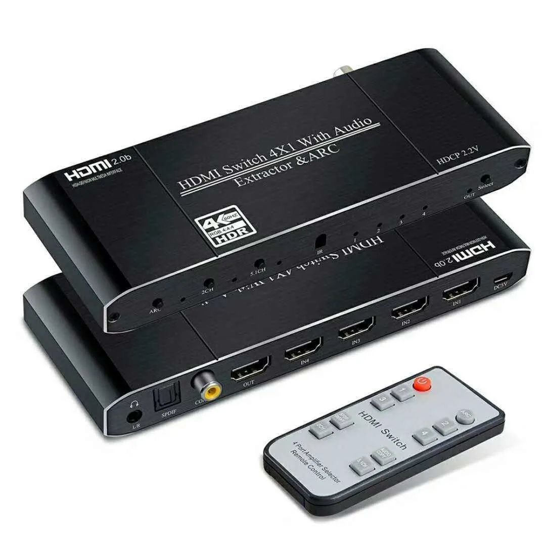 HD Switcher HDM2.0B 4K 60Hz com Audio SeparationArc 4 em 1 out hdcp2.2 hdr