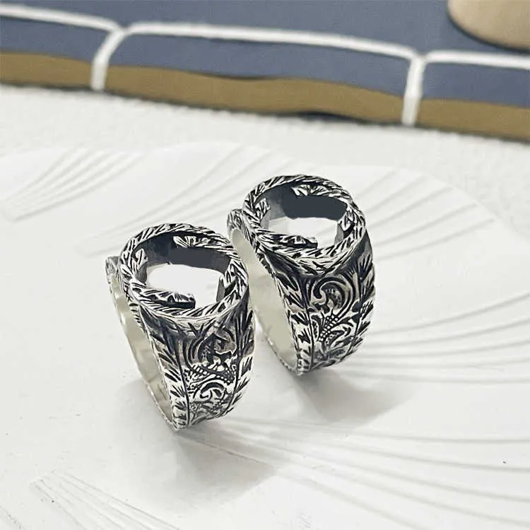 2023 New Luxury High Quality Fashion Jewelry for silver old carved pattern dominee hip hop ring high quality hand decoration ins