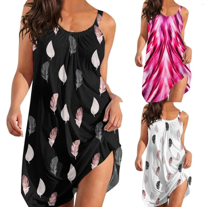 Vestidos casuais com cinto para mulheres femininas moda feminina sexy sem mangas, impressão de desenho animado bainha solar vestido de suéter de praia