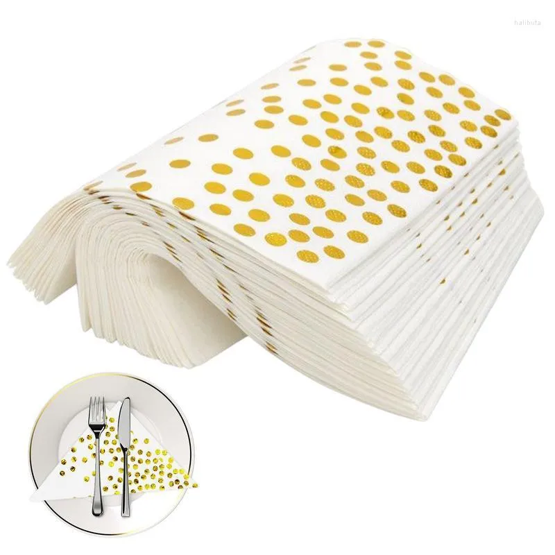 Party Decoration Gold Dots Paper Napkins 25pcs White And Golden Polka Hand Towels Dinner For Picnic Wedding