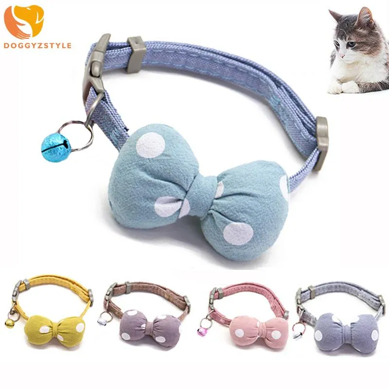 Dog Collars & Leashes Cute Bowknot Cat Collar With Bell Adjustable Nylon Pet Polka Dot Leash For Small Medium Dogs Chihuahua Yorkshire