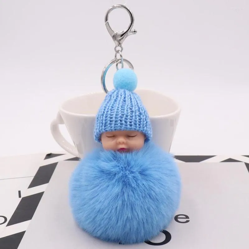 Porte-clés mode coloré dormir bébé poupée pièce suspendue boule de cheveux pendentif mignon moelleux pompon chaîne coton laine support sac jouet