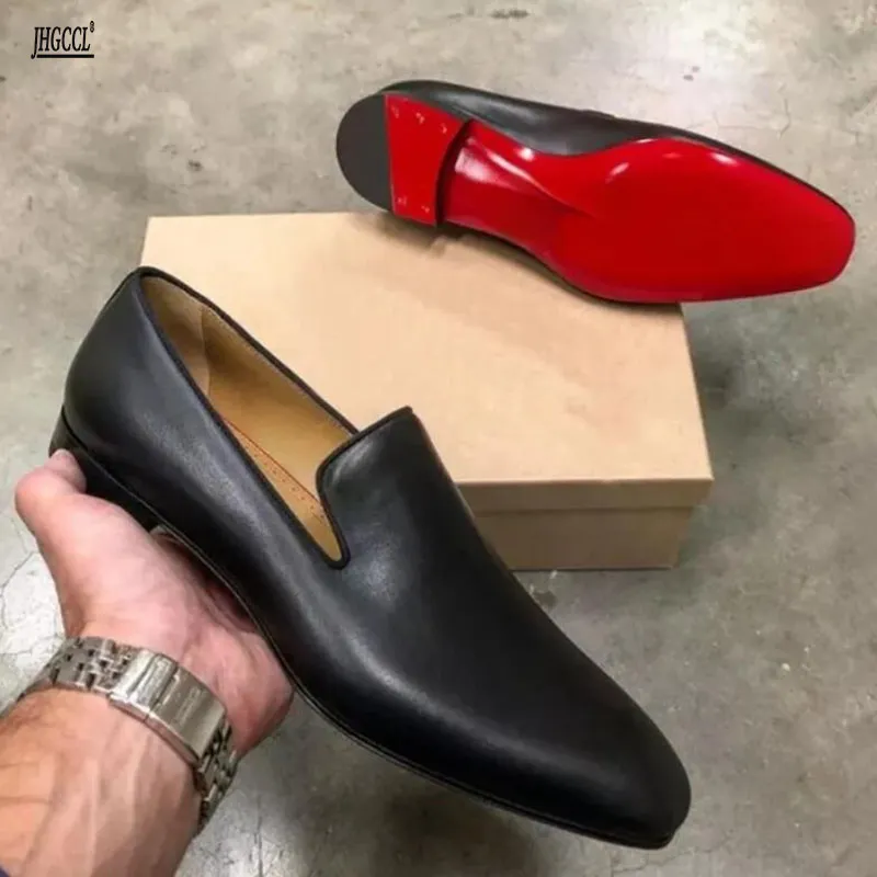 Chaussures de mots de semelle rouge pour hommes cuir authentique slip on formel decontracte noir marron leger confortable 2024