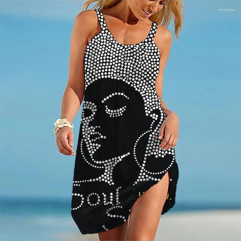 Robes décontractées été plage robe femmes mode sangle bohème hawaïen Midi sans manches élégant vacances fête soirée fille 2023