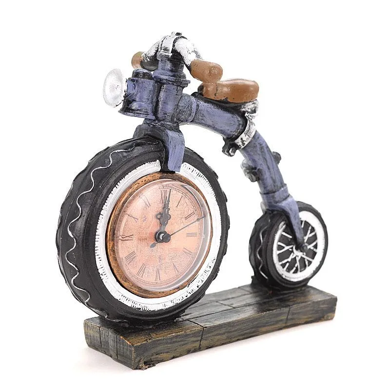 Dekorativa figurer Objekt Retro Motorcykel Modell Vintage Clock Harts Ornament Hemdekoration Tillbehör vardagsrum