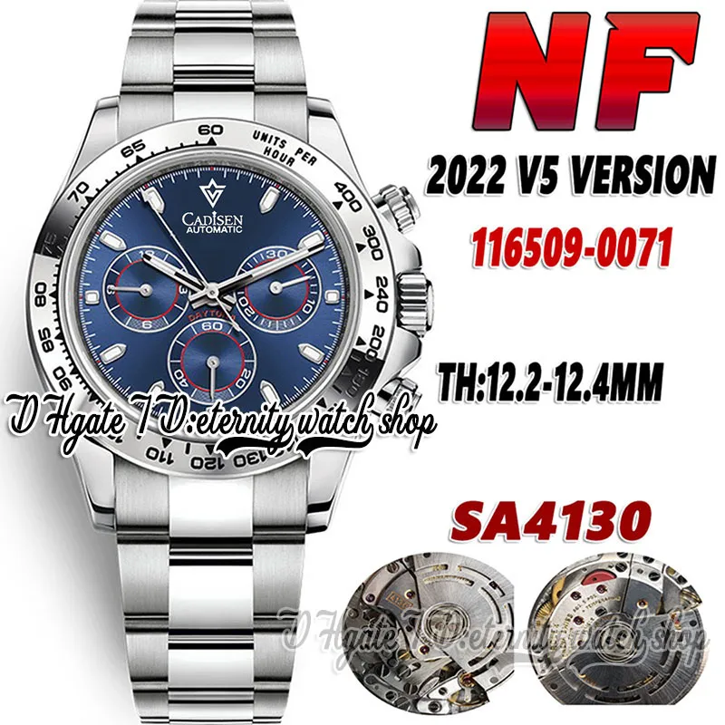 2022 NF V5 CF116509 MENS 시계 TH 12.4mm CAL.4130 NF4130 Chronograp Automatic Blue Dial SS 904L 스테인레스 브레이슬릿 및 케이스 슈퍼 에디션 Eternity Stopwatch 시계