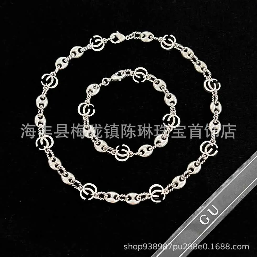 High-quality luxury jewelry Silver Chain Fried Dough Twists Thread Necklace Hollow Bracelet Make Old Personalized Men's and Women's Same