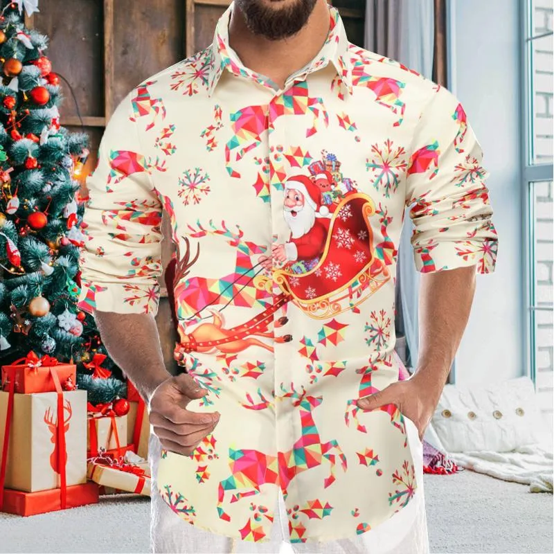 Koszule męskie proste lapy świąteczne 3D cyfrowe koszulę z nadrukiem najlepsza bluzka wakacyjna moda Wysokiej jakości homme 2023