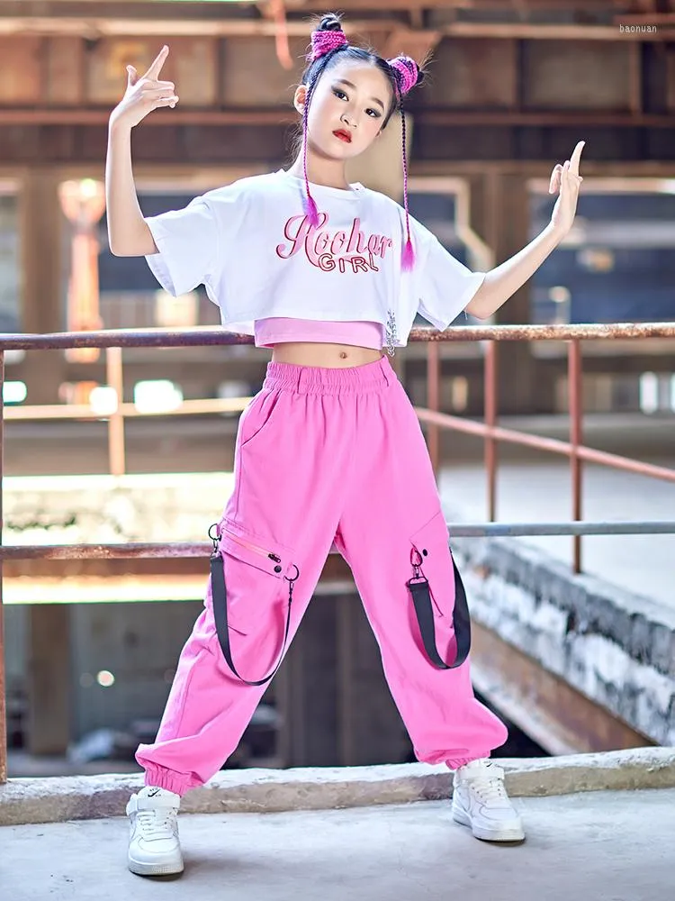 2023 New Children Street Dance Costume Hip Hop Clothing Girls Short Sleeves  Tops Pants Jazz Performance