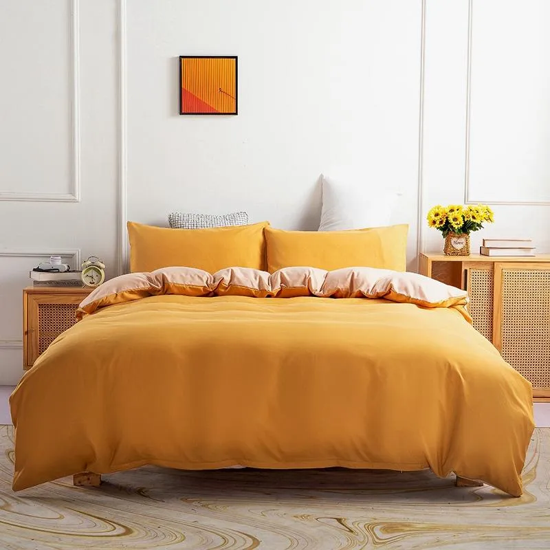 Defina a cama de cama de cama de cama de cama sólida Conjunto de tampa de edredão/edredom Capas de travesseiros de caixa dupla dupla full amarelo colorido têxteis domésticos