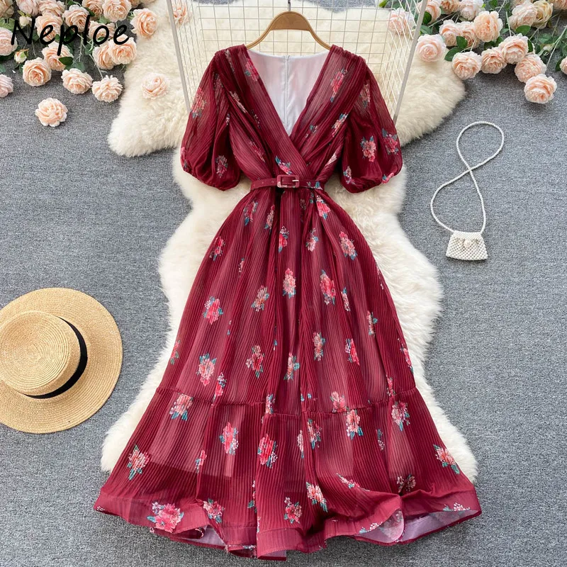 Hoge taille boho borduurjurken vrouwen elegante feestjurk luxe vintage 2023 a-line lange mouw lente runway vintage zomer jurk bloemen chiffon vestidos