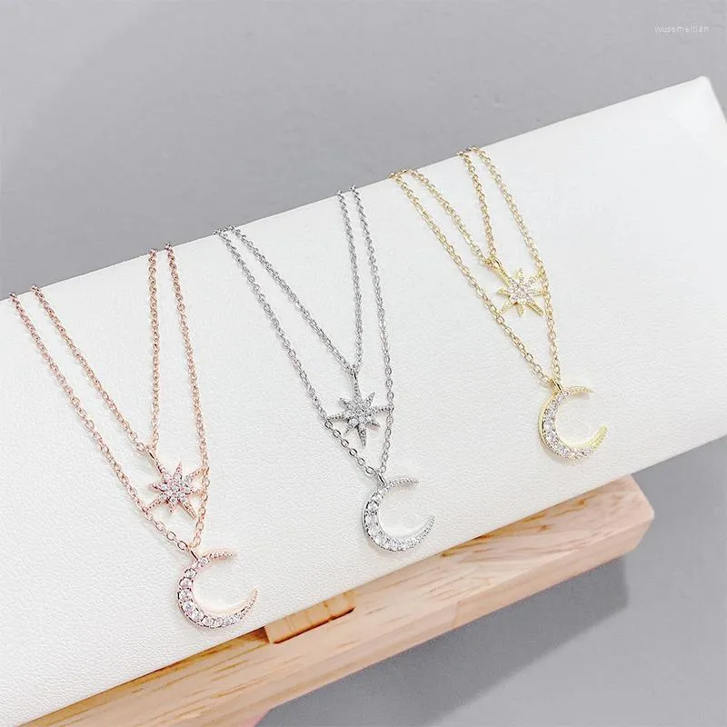 Hanger kettingen charme meerlagige lagen dubbele lagen ketting voor vrouwen zirkoon sieraden maan star vlinder feest cadeau