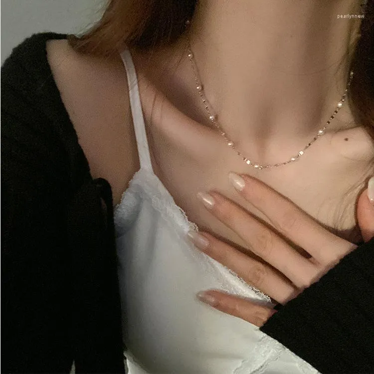 Chains Starry Pearl Necklace For Women Sparkling Special-Interest Design Retro Affordable Luxury Clavicle Chain 2023