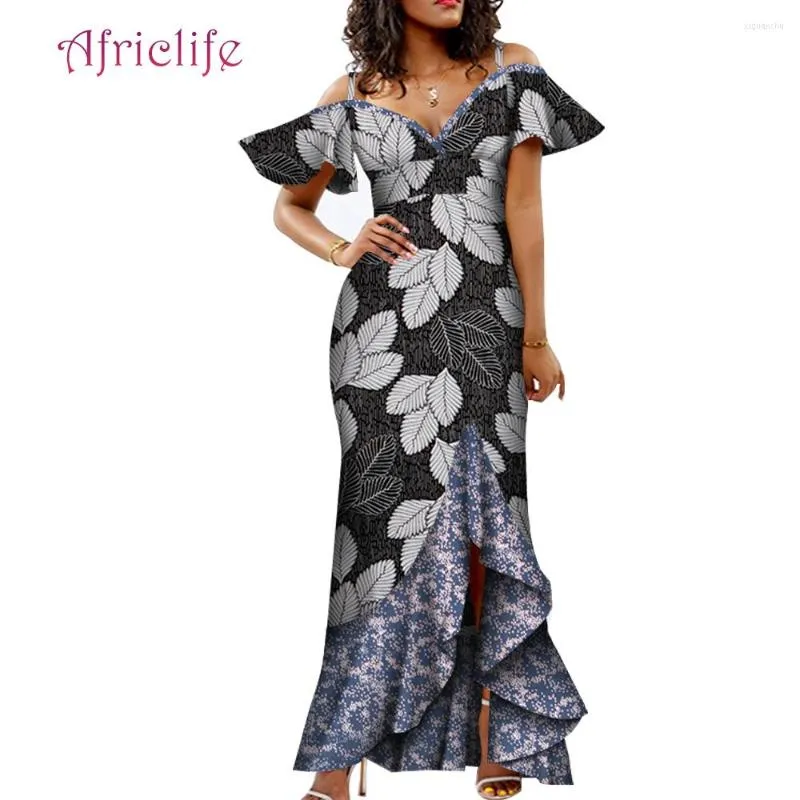 Vêtements ethniques Femmes africaines 2023 Est Trendy One PCS V-Collier Robes traditionnelles pour Fashion Lady WY5973