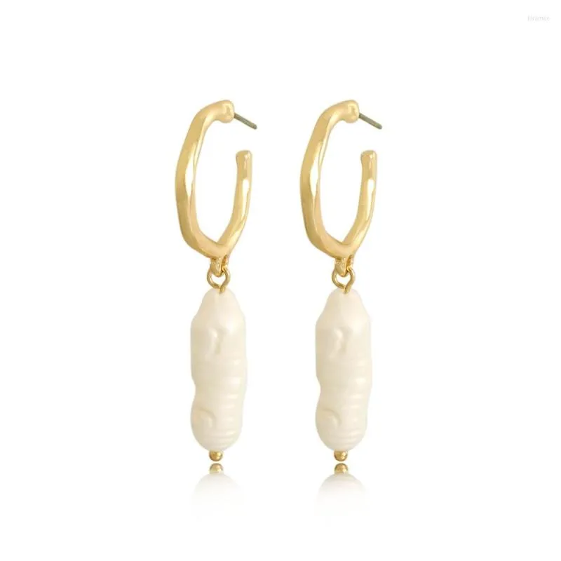 Hoop Earrings Arrivals Gorgeous Gold Color Plating Hammered Effect Acrylic Pearl Charm For Women Girl Elegant Jewelry