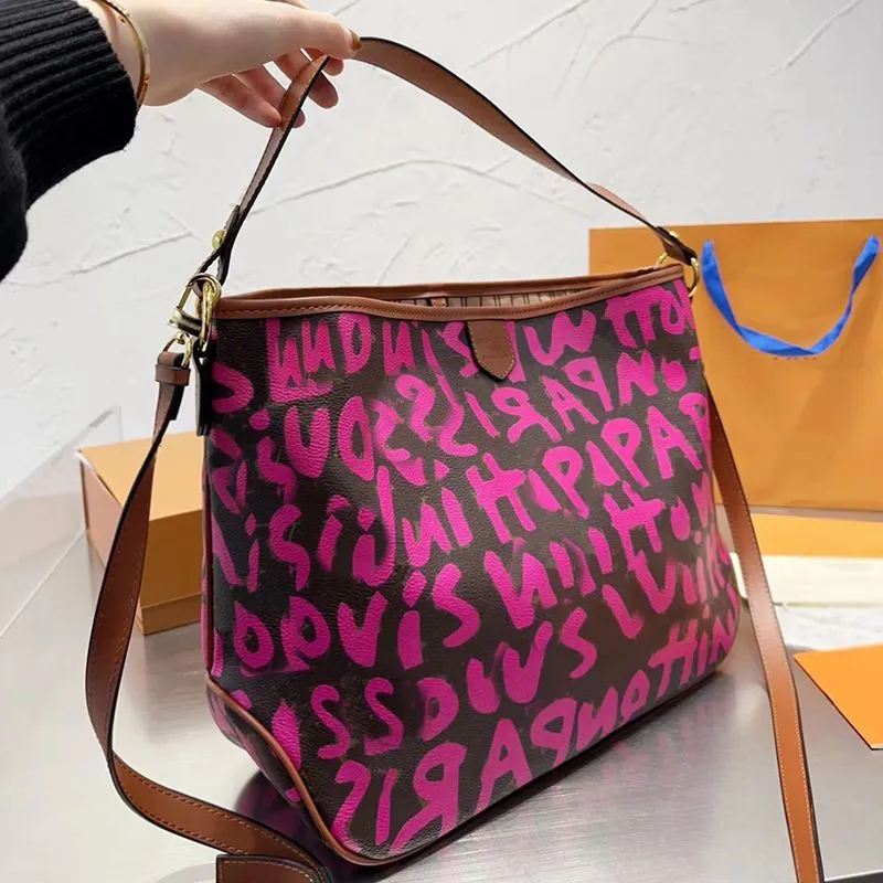 Designer Bag Womens Graffiti Tote Bag Luxury Brand Printed Leather Shoulder Bags Lady Crossbody Strap Shopping Handbag High Quality From 47 05 DHgate
