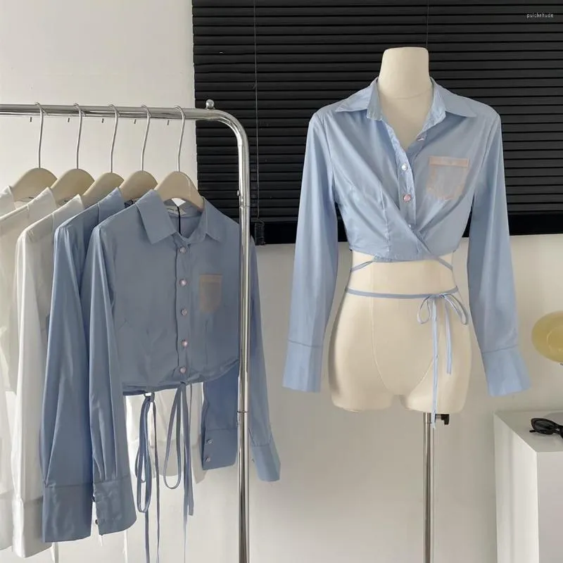 Blouss voor dames Lauri Laki Short Bandage Blouse Vintage Franse stijl Kantoor Lady Solid Witte lange mouw Shirt Spring Summer 2023 Tops