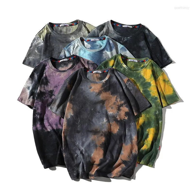 Herr t-skjortor harajuku vintage tie-dye t-shirt för män o-hals bomull tshirts casual streetwear överdimensionerade pullover manliga toppar m-5xl