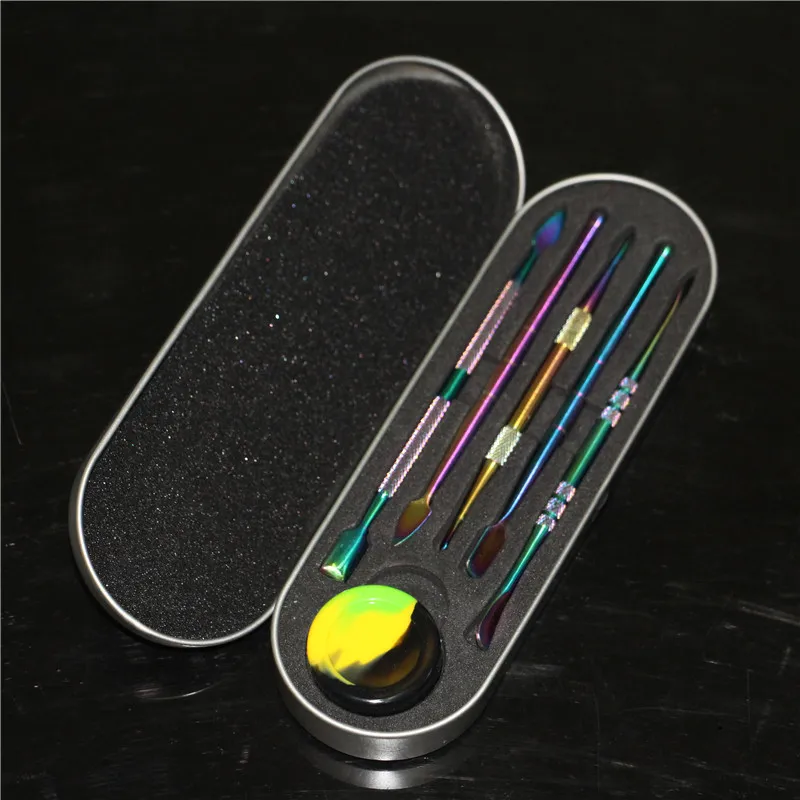 outils à main acier inoxydable métal argent ou arc-en-ciel couleur 5 types Dabber Kits d'outils conteneurs d'huile de silicone