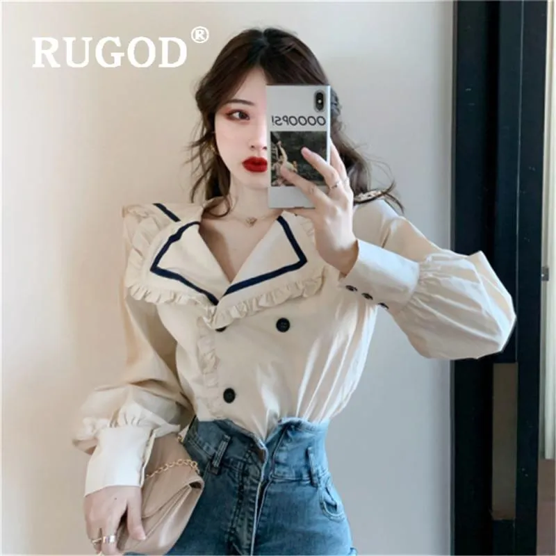 Women's Blouses & Shirts RUGOD Fashion Women Spring Blouse Navy Collar Double Breasted Shirt Female Sweet Stringy Selvedge Feminina Tops