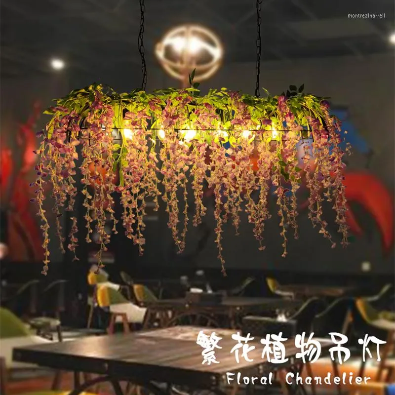 Hängslampor simulering blomma bankett hall bar främre ljuskronor klädbutik café fönster grönt växt ljus