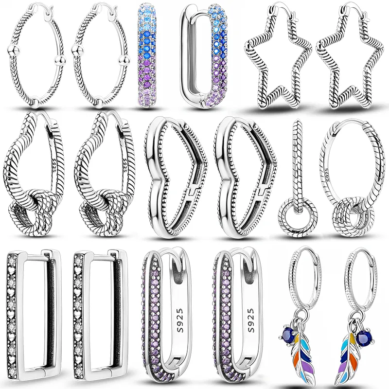 925 Silver Fit Pandora Kolczyki Kryształowa moda dla kobiet biżuteria