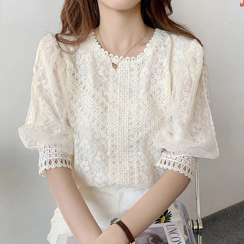 Blusas femininas BLUSAS MUJER ELEGENTE DE PACKWORK CROCHET MULHERIA CAMISLA LIDIES LACE BLOUS