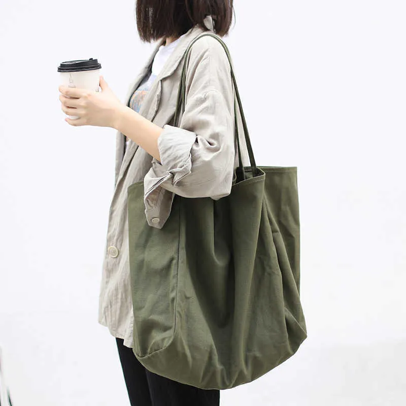 Shopping Bags Simple Large-capacity Literary Canvas Shoulder Casual Retro Solid Color Tote Luxury Designer Handbag 230304