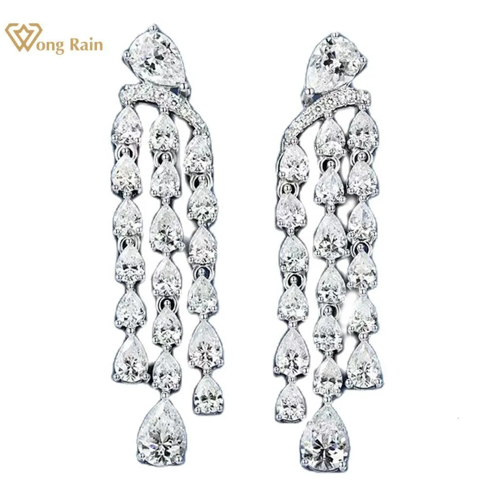 Ohrmanschette Wong Rain 925 Sterling Silber Laborsaphir Diamanten mit hohem Kohlenstoffgehalt Edelstein Hochzeit Party Quaste Tropfen baumelnde Ohrringe Feiner Schmuck 230306