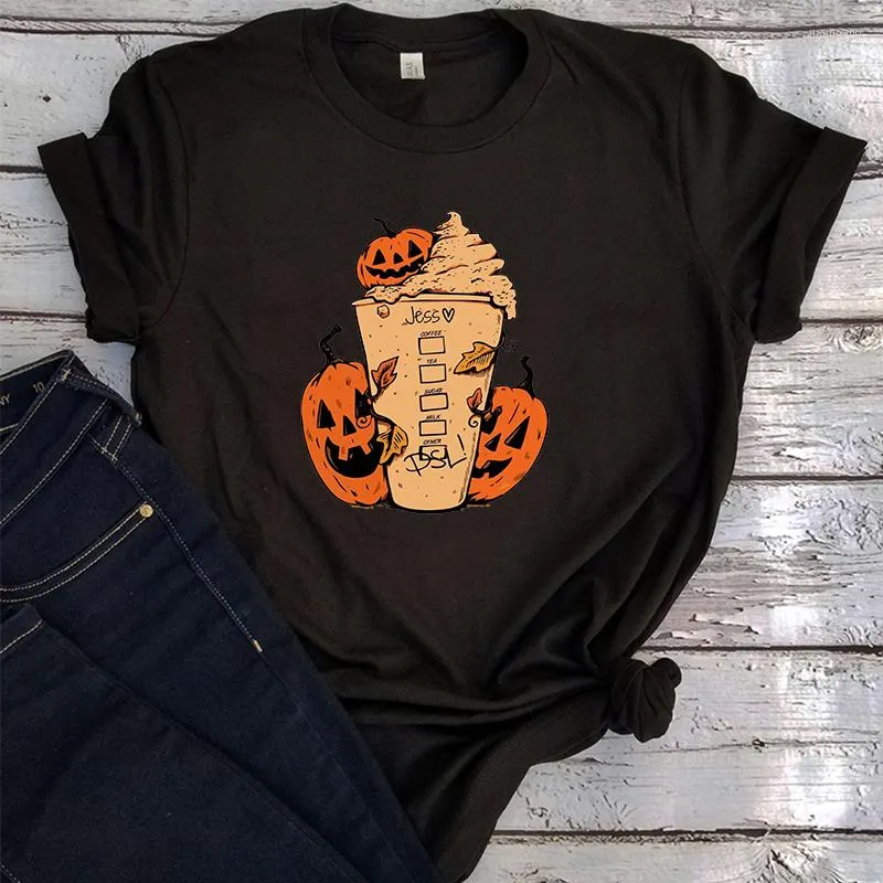 Kvinnors T -skjortor Pumpkin Spice Latte Grafik Fall Tee Crewneck Custom Coffee Shirt Topps