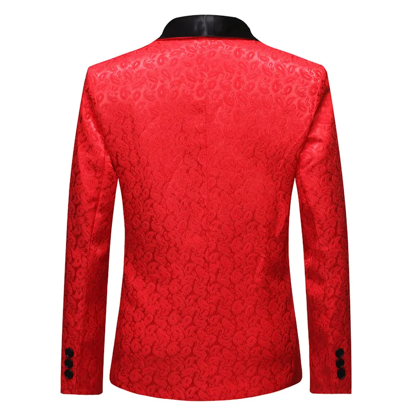 Red Shawl Collar One Button Blazer Men Brand Paisley Jacquard