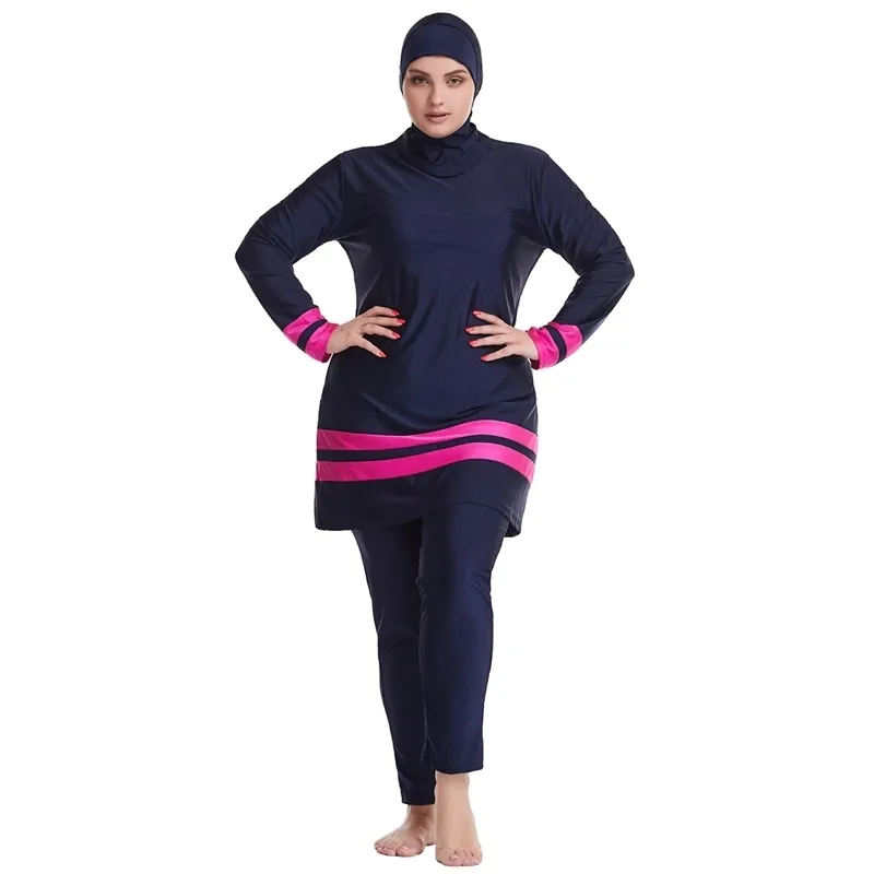 Swim Wear Muslim Swimwear Full Covered Women Baddräkter Hijab långärmad 3st 3st Islamic Plus Size Diving Surfing Swimming Rash Guard 230303