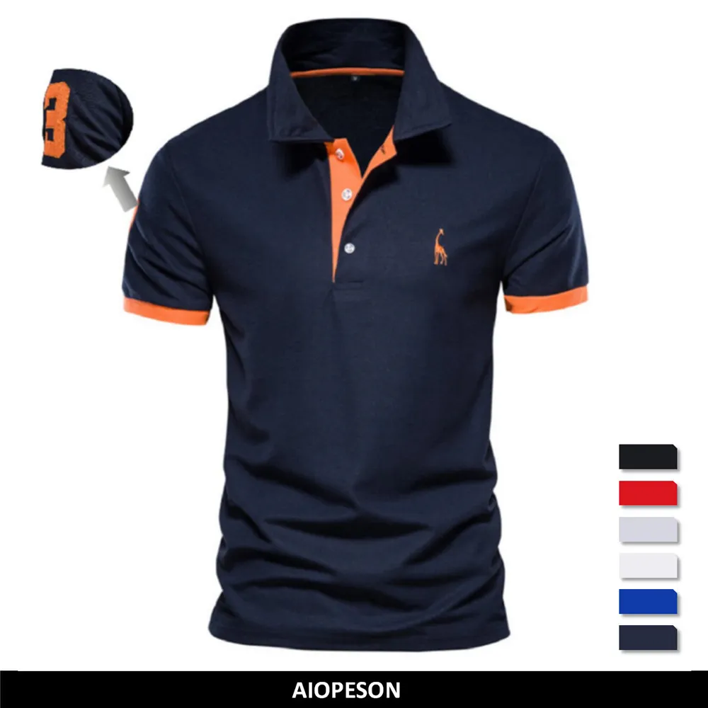 Herrpolos aiopeson broderier 35% bomullspolo skjortor för män avslappnad fast färg smal passform mens polos sommar modemärke män kläder 230303