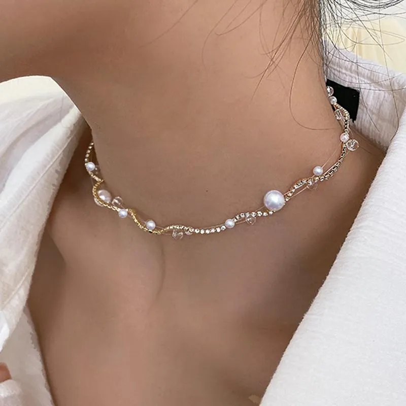 Ketten Multi -Layered Pearl Damen -Tenniskette Choker Halskette Charme Schmuck koreanische Mode Gothic Accessoires