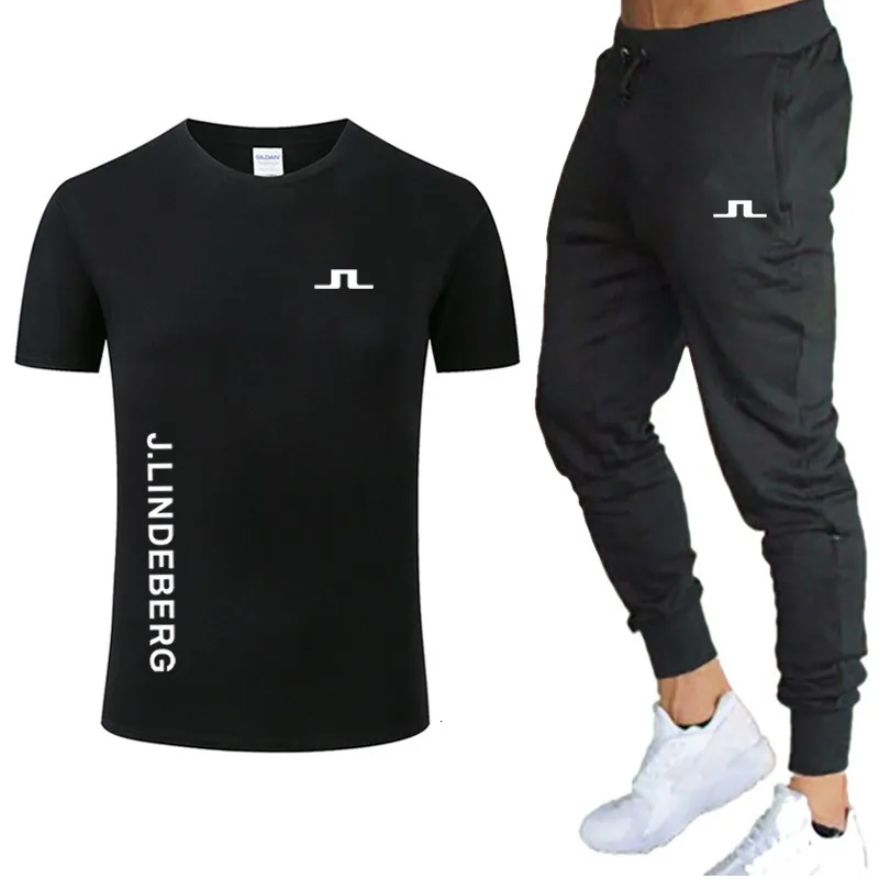 Heren trainingspakken Conjunto de camiseta de verano para hombre Polo de Golf para hombre ropa deportiva para correr traje J Lindeberg de dos piezas 230306